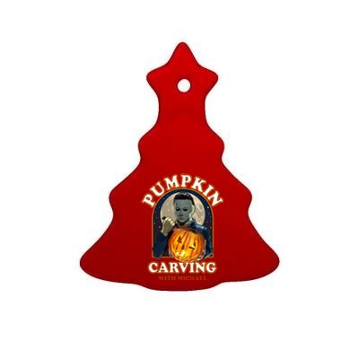 Funny Halloween Pumpkin Carving With Michael Ceramic Tree Ornament