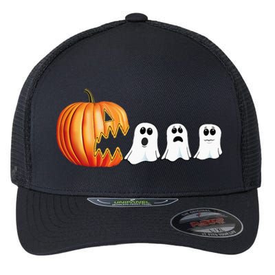 Funny Halloween Pumpkin Ghosts Jack O Lantern Flexfit Unipanel Trucker Cap