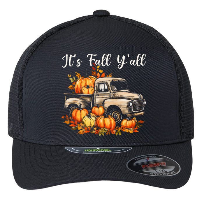 Fall Harvest Pumpkin Truck Autumn Tree Thanksgiving Flexfit Unipanel Trucker Cap