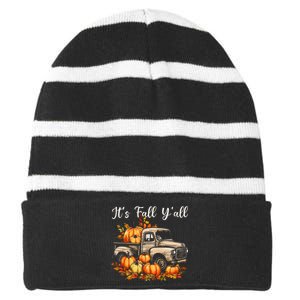 Fall Harvest Pumpkin Truck Autumn Tree Thanksgiving Striped Beanie with Solid Band