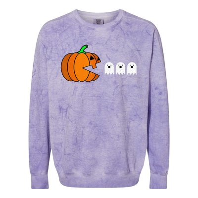 Funny Halloween Pumpkin Eating Ghost Gamer Colorblast Crewneck Sweatshirt