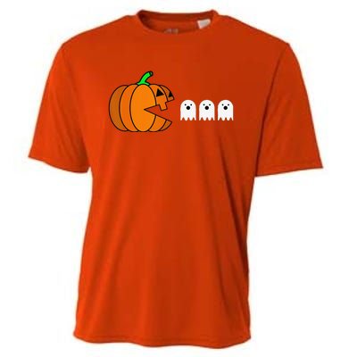 Funny Halloween Pumpkin Eating Ghost Gamer Cooling Performance Crew T-Shirt