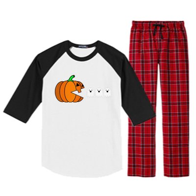 Funny Halloween Pumpkin Eating Ghost Gamer Raglan Sleeve Pajama Set