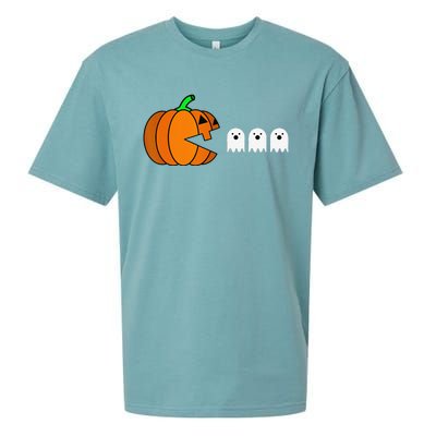 Funny Halloween Pumpkin Eating Ghost Gamer Sueded Cloud Jersey T-Shirt