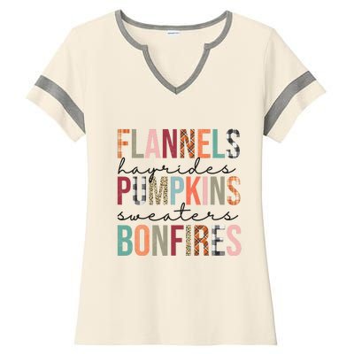 Flannels Hayrides Pumpkins Sweaters Bonfires Fall Autumn Ladies Halftime Notch Neck Tee