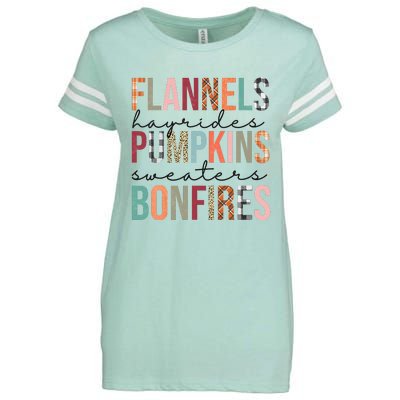 Flannels Hayrides Pumpkins Sweaters Bonfires Fall Autumn Enza Ladies Jersey Football T-Shirt