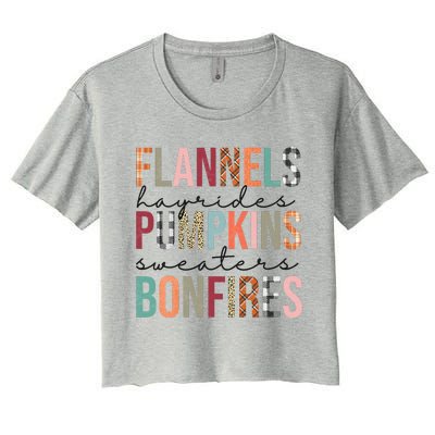 Flannels Hayrides Pumpkins Sweaters Bonfires Fall Autumn Women's Crop Top Tee