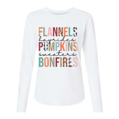 Flannels Hayrides Pumpkins Sweaters Bonfires Fall Autumn Womens Cotton Relaxed Long Sleeve T-Shirt