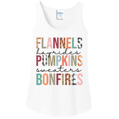 Flannels Hayrides Pumpkins Sweaters Bonfires Fall Autumn Ladies Essential Tank