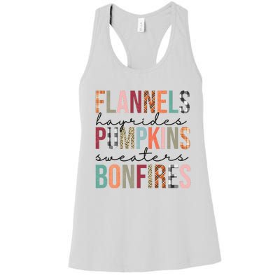 Flannels Hayrides Pumpkins Sweaters Bonfires Fall Autumn Women's Racerback Tank