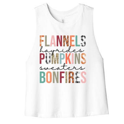 Flannels Hayrides Pumpkins Sweaters Bonfires Fall Autumn Women's Racerback Cropped Tank