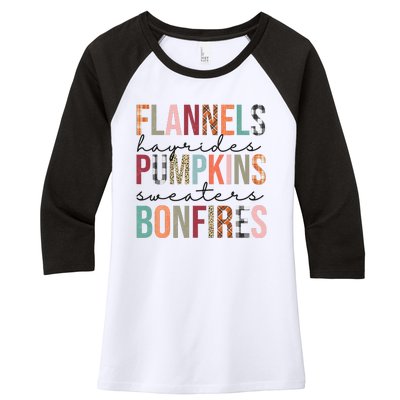 Flannels Hayrides Pumpkins Sweaters Bonfires Fall Autumn Women's Tri-Blend 3/4-Sleeve Raglan Shirt