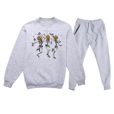 Funny Halloween Pumpkin Dancing Skeleton Costume  Premium Crewneck Sweatsuit Set