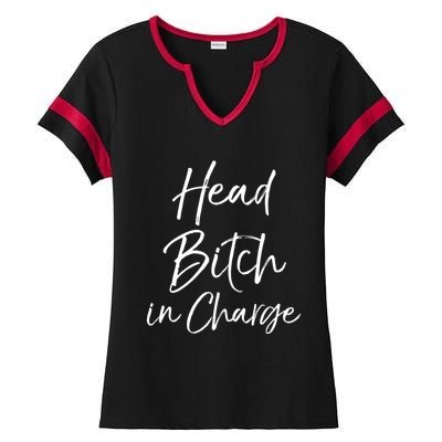 Funny Hbic Quote Bosses Cute Head Bitch In Charge Gift Ladies Halftime Notch Neck Tee