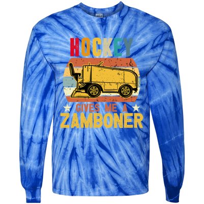 Funny Hockey Quotes Hockey Gives Me A Zamboner Vintage Funny Gift Tie-Dye Long Sleeve Shirt