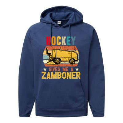 Funny Hockey Quotes Hockey Gives Me A Zamboner Vintage Funny Gift Performance Fleece Hoodie