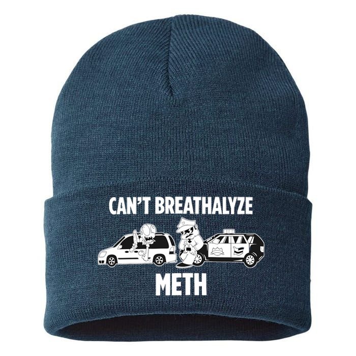 Funny Humor Quote Saying Can’T Breathalyze Meth Sustainable Knit Beanie