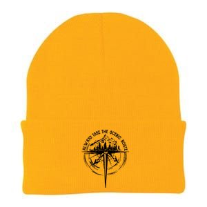 Funny Hiking Quote Always Take The Scenic Route Gift Knit Cap Winter Beanie