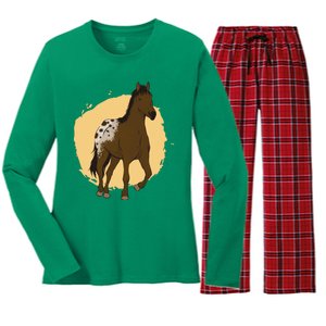 Farm Horse Running Women's Long Sleeve Flannel Pajama Set 