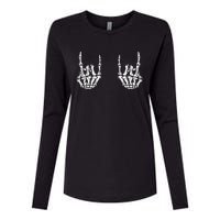 Funny Halloween Rock Star Skeleton Hands Rocker Costume Womens Cotton Relaxed Long Sleeve T-Shirt