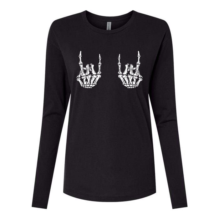 Funny Halloween Rock Star Skeleton Hands Rocker Costume Womens Cotton Relaxed Long Sleeve T-Shirt