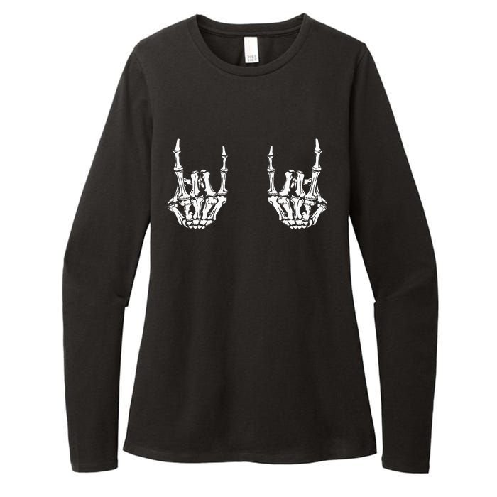 Funny Halloween Rock Star Skeleton Hands Rocker Costume Womens CVC Long Sleeve Shirt