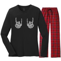 Funny Halloween Rock Star Skeleton Hands Rocker Costume Women's Long Sleeve Flannel Pajama Set 