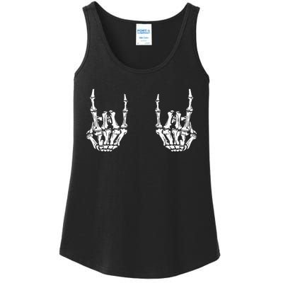 Funny Halloween Rock Star Skeleton Hands Rocker Costume Ladies Essential Tank