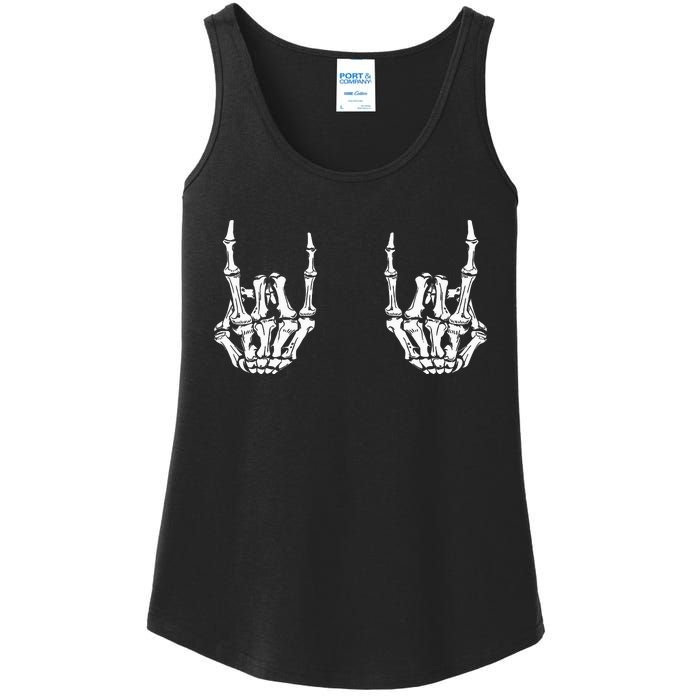 Funny Halloween Rock Star Skeleton Hands Rocker Costume Ladies Essential Tank