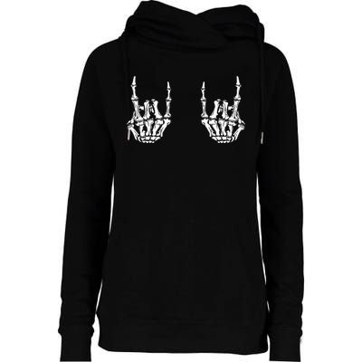 Funny Halloween Rock Star Skeleton Hands Rocker Costume Womens Funnel Neck Pullover Hood