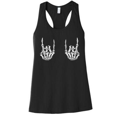 Funny Halloween Rock Star Skeleton Hands Rocker Costume Women's Racerback Tank