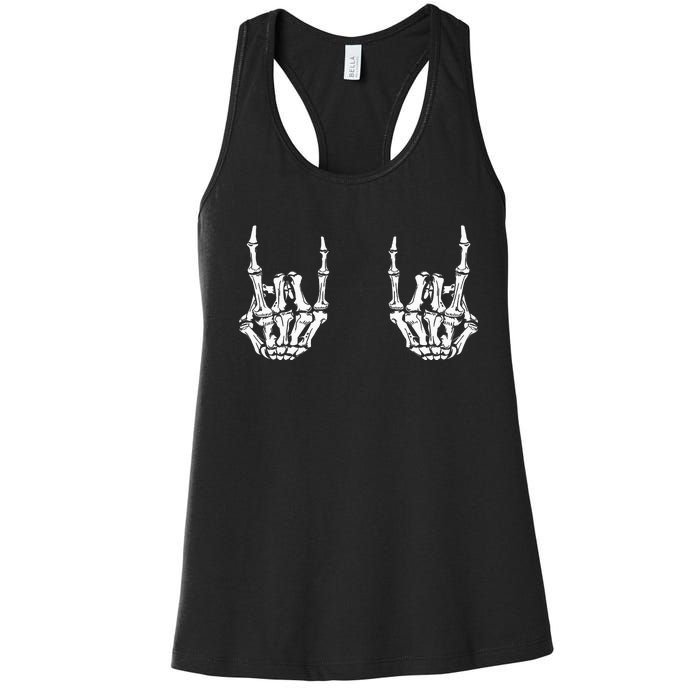 Funny Halloween Rock Star Skeleton Hands Rocker Costume Women's Racerback Tank