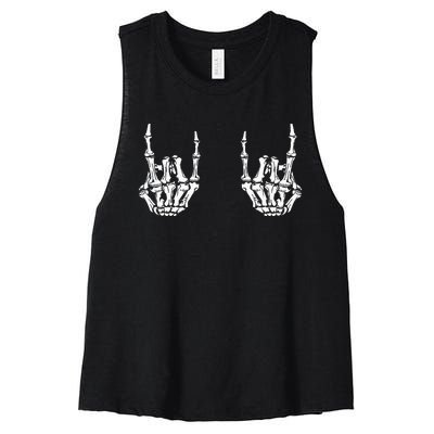 Funny Halloween Rock Star Skeleton Hands Rocker Costume Women's Racerback Cropped Tank