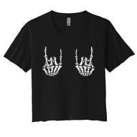 Funny Halloween Rock Star Skeleton Hands Rocker Costume Women's Crop Top Tee