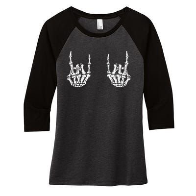 Funny Halloween Rock Star Skeleton Hands Rocker Costume Women's Tri-Blend 3/4-Sleeve Raglan Shirt