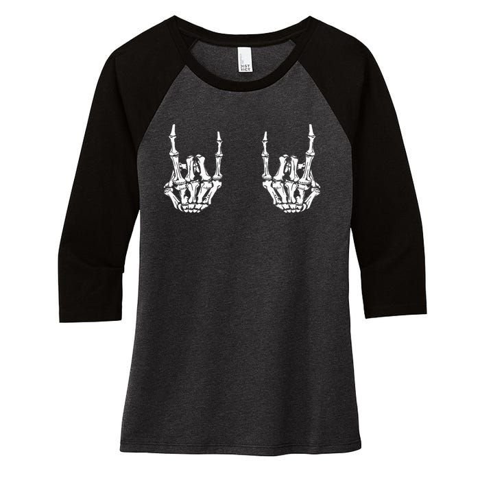 Funny Halloween Rock Star Skeleton Hands Rocker Costume Women's Tri-Blend 3/4-Sleeve Raglan Shirt