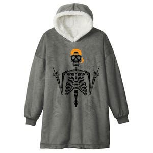 Funny Halloween Rocker Skeleton Hand Rock On Costume Cute Gift Hooded Wearable Blanket