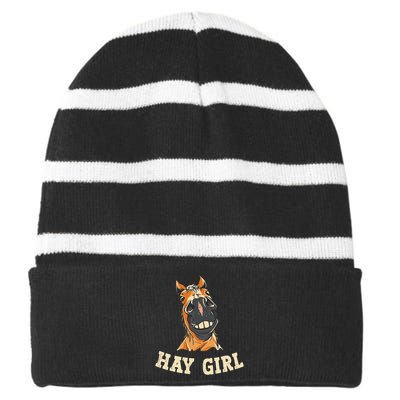 Funny Horseback Riding Equestrian Funny Horse Striped Beanie with Solid Band