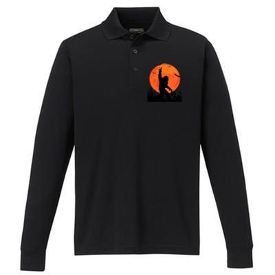 Funny Halloween Rocking Sasquatch Bigfoot Halloween Performance Long Sleeve Polo