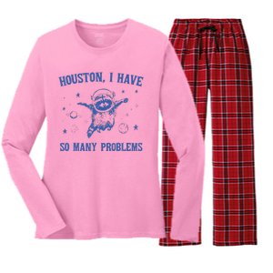 Funny Houston Raccoon Problems Design Women's Long Sleeve Flannel Pajama Set 