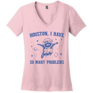 Funny Houston Raccoon Problems Design Women's V-Neck T-Shirt