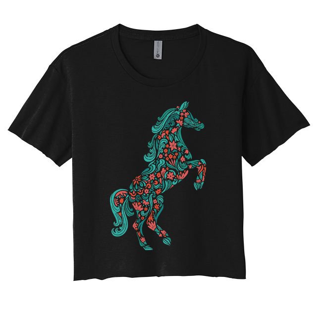 Floral Horse Riding Horse Lover Women Girls Gifts Crop Top
