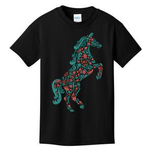 Floral Horse Riding Horse Lover Women Girls Gifts Kids T-Shirt