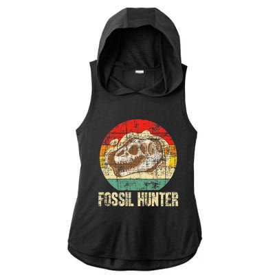 Fossil Hunter Retro Paleontologist Paleontology Ladies PosiCharge Tri-Blend Wicking Draft Hoodie Tank