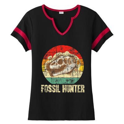 Fossil Hunter Retro Paleontologist Paleontology Ladies Halftime Notch Neck Tee