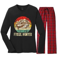 Fossil Hunter Retro Paleontologist Paleontology Women's Long Sleeve Flannel Pajama Set 