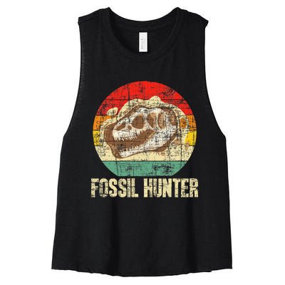 Fossil Hunter Retro Paleontologist Paleontology Women's Racerback Cropped Tank