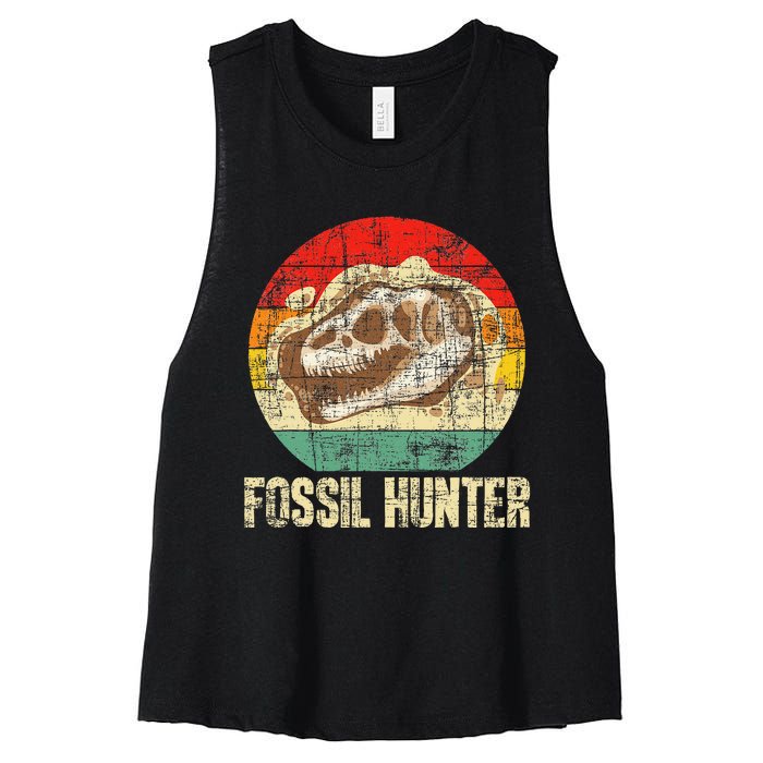 Fossil Hunter Retro Paleontologist Paleontology Women's Racerback Cropped Tank