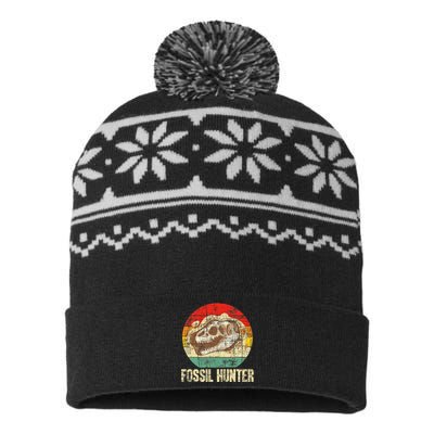 Fossil Hunter Retro Paleontologist Paleontology USA-Made Snowflake Beanie