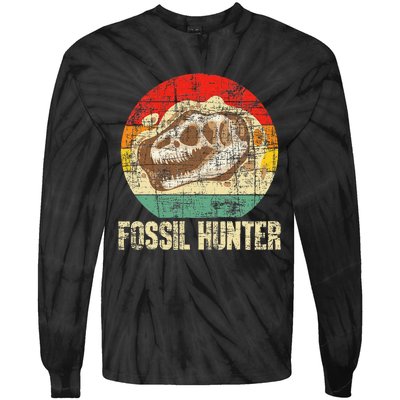 Fossil Hunter Retro Paleontologist Paleontology Tie-Dye Long Sleeve Shirt